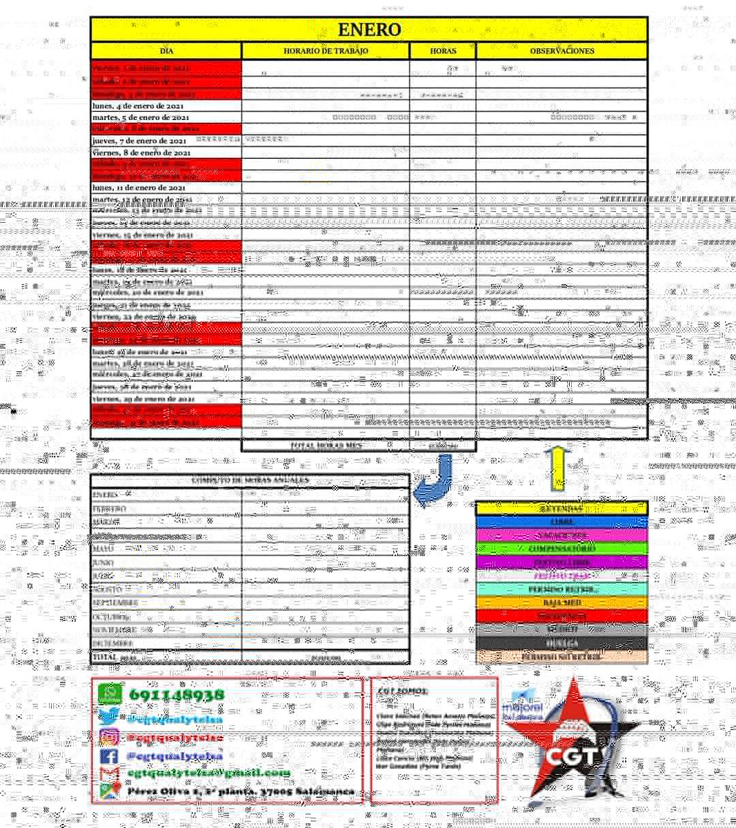 cgtmajorelsal's tweet photo. Hemos elaborado un #calendario para control de #horarios , #festivos , #compensatorios , #vacaciones , #excedencias , un sumatorio de #horasmedicas ...
Y además, en el mismo archivo tenéis el detalle de los #procedimientos más importantes, condiciones y formas de petición... https://t.co/TgPEfgvtsB