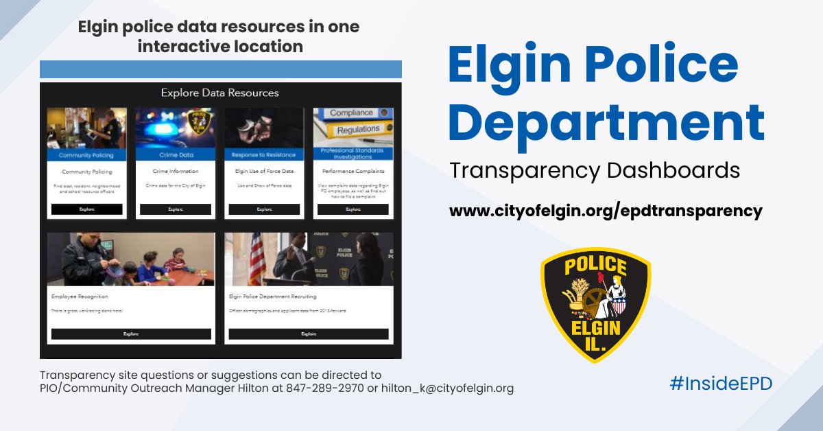 ElginPD's tweet photo. @ElginPD releases it's #transparency #dashboards to the community. Explore all of the data resources at https://t.co/beVcAvbhW6. #Police @Esri #ArcGIS #ArcHub #Trust #Community #Crime #accessibility #information https://t.co/XVJiz6uOcV