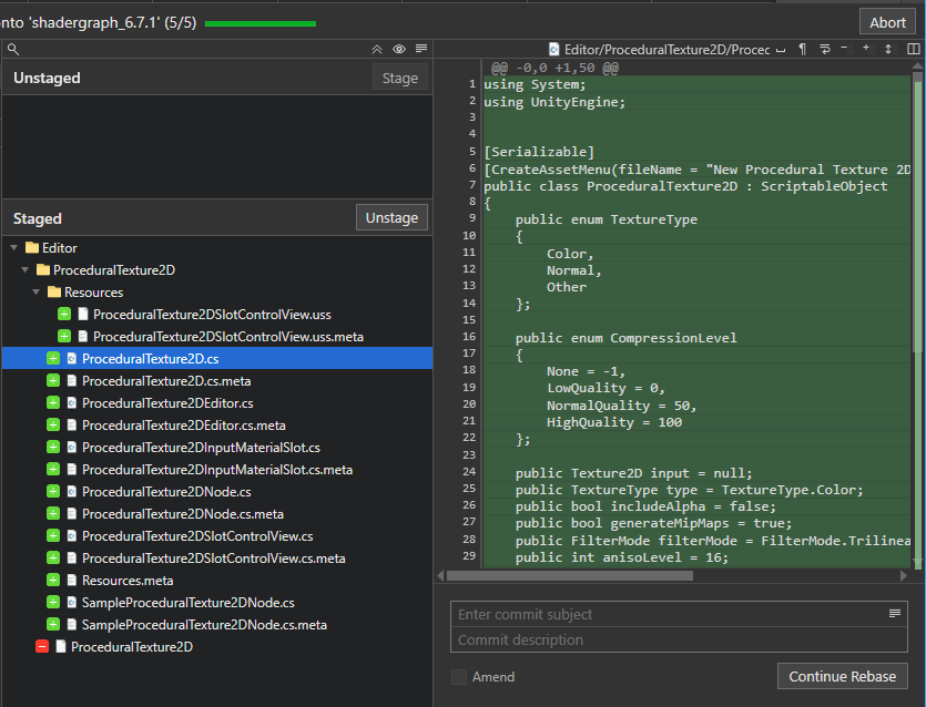 The next step actually brings in the code we're caring about, some custom nodes and the generator code for ProceduralTexture2D.7/