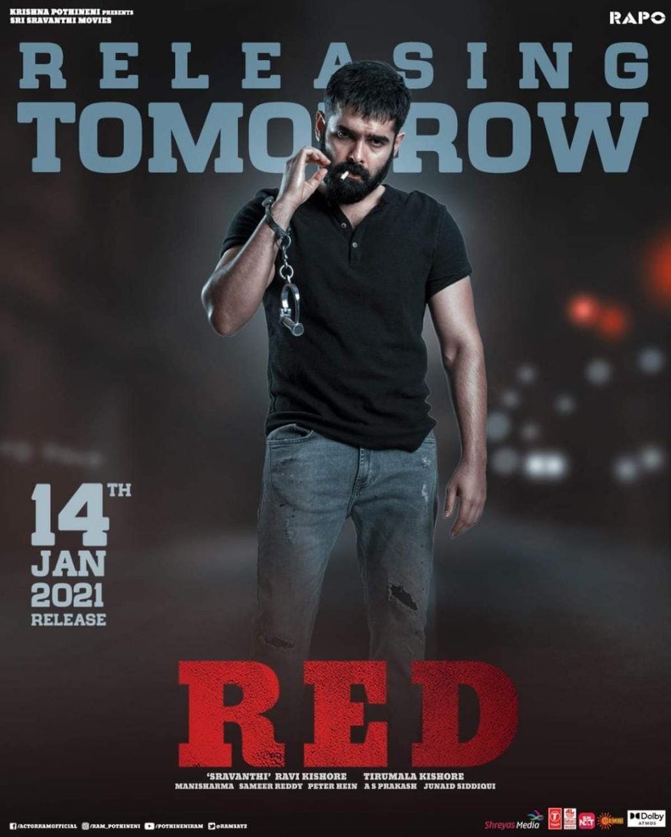 Prasadalluri22's tweet photo. Grand Release Tomorrow π₯π₯
Watch only in theatres πβ€οΈ
#RedTheFilm #RAPO
@ramsayz #RedFromTomorrow https://t.co/E94rW2Vtyq