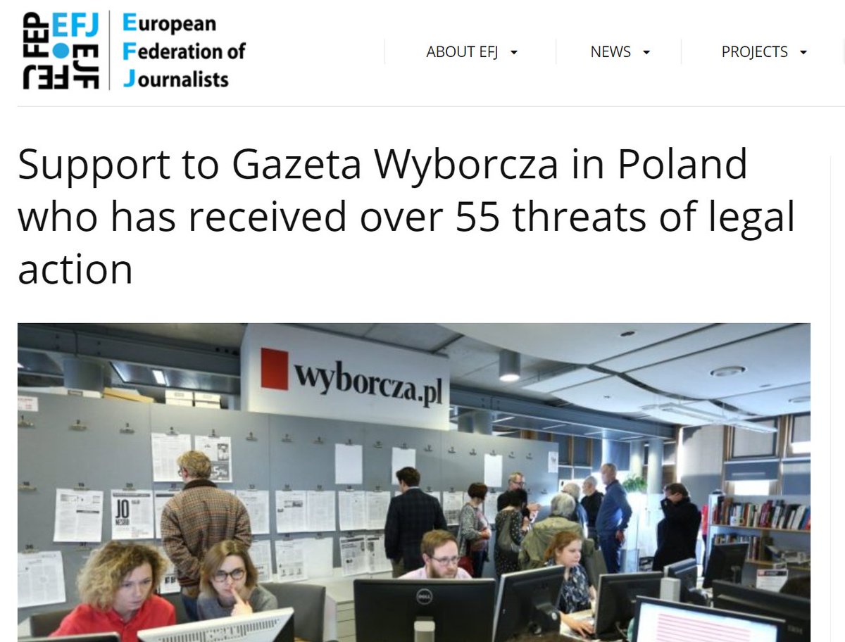 Starting with the press: Enter  @gazeta_wyborcza, Poland´s largest independent newspaper. It has received dozens of legal threats by actors connected to the ruling parties, including the head of PiS himself. 6/