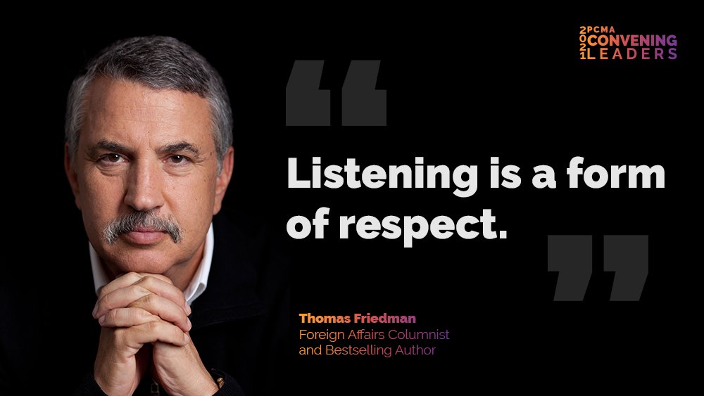 pcmahq's tweet photo. "Listening is a form of respect." - Spanning the business sectors of technology, geopolitics and economics, Thomas Friedman shares on the #PCMACL Main Stage his insights on the big trends that are shaping the world today.

https://t.co/F5chwyc1LH https://t.co/IFQTIH1Ijt
