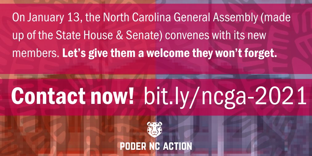 PoderNCAction's tweet photo. Today the #NCGA convenes w/its new members—including @rickyhurtadonc! Let 'em know we’re committed to working with them to push for legislation that moves #nuestrascomunidades forward. TAKE ACTION: https://t.co/LnGxnoxdHV #NCpolitics #tuitionequity #driverslicenseforall #nclatinx https://t.co/c85Bgkq7dU