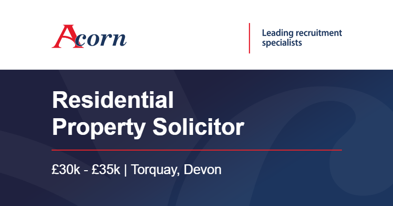 NEW Residential Property Solicitor opportunity 

Location: Torquay, Devon
Salary: £30k - £35k 

This is the chance to join a full-service law firm that will work closely with you in terms of the progression you're looking for in your career.

Apply here: acornpeople.com/job-search/job…