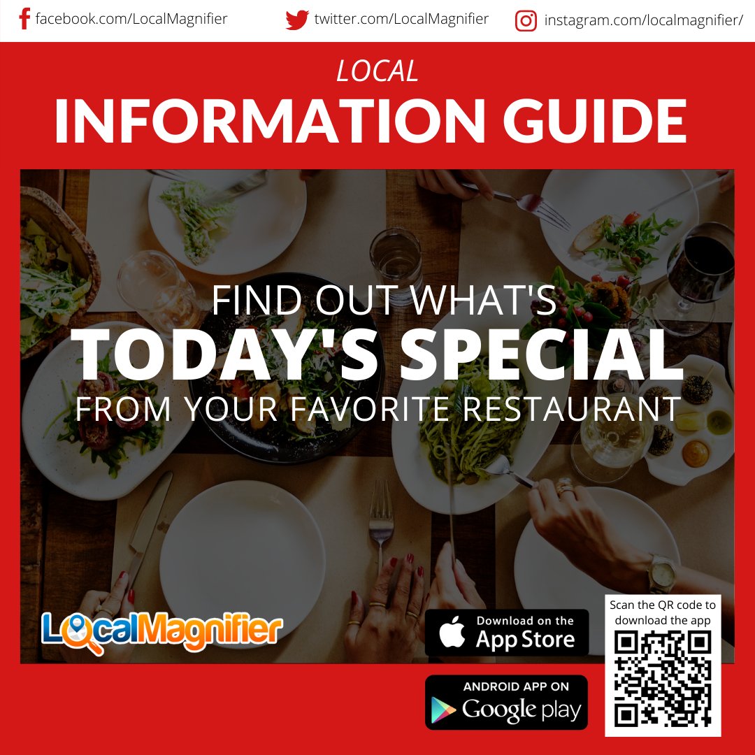 LocalMagnifier's tweet image. Find out what&apos;s today&apos;s special from your favorite local restaurant.

#LocalMagnifier #informationguide #restaurant #community