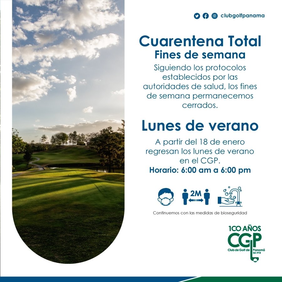 ClubGolfPanama's tweet image. #pasionpormiclub Estimados socios les informamos de la reapertura del @ClubGolfPanama a partir de mañana 14 de enero. Más info a continuación.