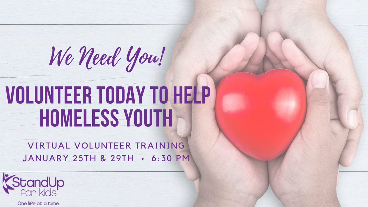 SUFK_SV's tweet photo. 📣 for #volunteers! Want to help make a difference in homeless youth lives? Attend 1 of #sufksv Jan virtual training sessions! Email MarioR@standupforkids.org &amp; get the Zoom training room link &amp; more info. Take the online orientation BEFORE attending: https://t.co/jYjw337ExG. https://t.co/3iPEQRxcuO