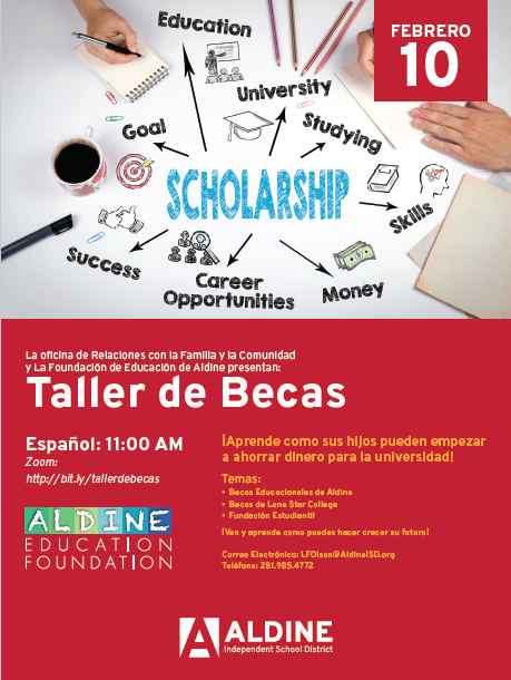 Aldine Education Foundation (@aldineedfnd) on Twitter photo <a href="/Aldine_FACE/">Aldine ISD Family and Community Engagement</a> and <a href="/AldineEdFnd/">Aldine Education Foundation</a> Present Scholarship workshop on February 10th. English at 9am and Spanish at 11am <a href="/Aldine_FACE/">Aldine ISD Family and Community Engagement</a> and <a href="/AldineEdFnd/">Aldine Education Foundation</a> Present Scholarship workshop on February 10th. English at 9am and Spanish at 11am