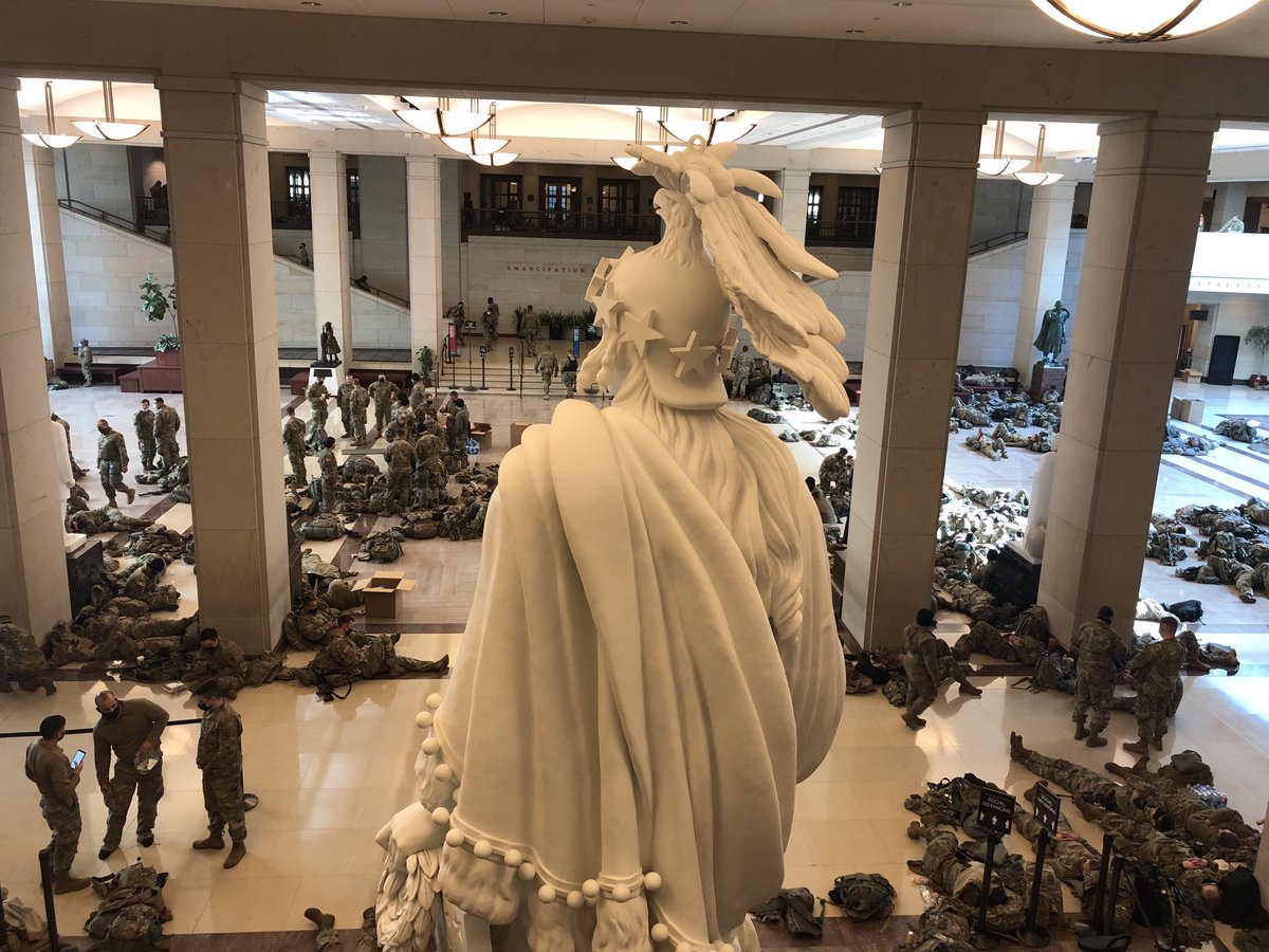 This we’re told is the first time since the Civil War that American troops have been bivoluaced overnight in the US Capitol.