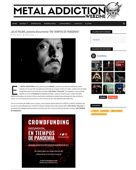 DocuEnPandemia's tweet photo. Grandes noticias!!

@MetalAddictionW entrevistó a mr J. Discorde, la mente detrás de nuestro documental.

Lean lo que ellos publicaron.

https://t.co/YdbdKjnMcT

#interview #entrevista #documental #documentales #entiemposdepandemia @MetalAddictionW #Metaldocumentary #Documentary https://t.co/PI7Qb8k02g