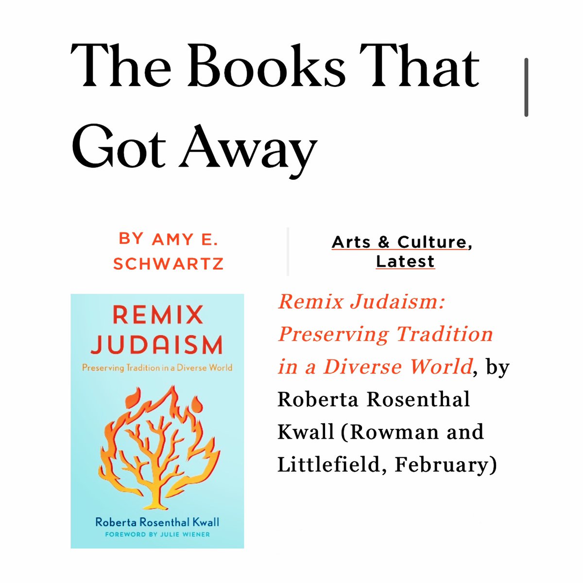 Huge thx @MomentMagazine book ed Amy Schwartz including @robertakwall’s REMIX JUDAISM @RLPGBooks among her fave reads of 2020! “If you missed these 📚 in 2020, they’ll be just as good in 2021.” momentmag.com/books-that-got…

#Jewish #culture #tbr #books📚 #bestof2020 #mustread