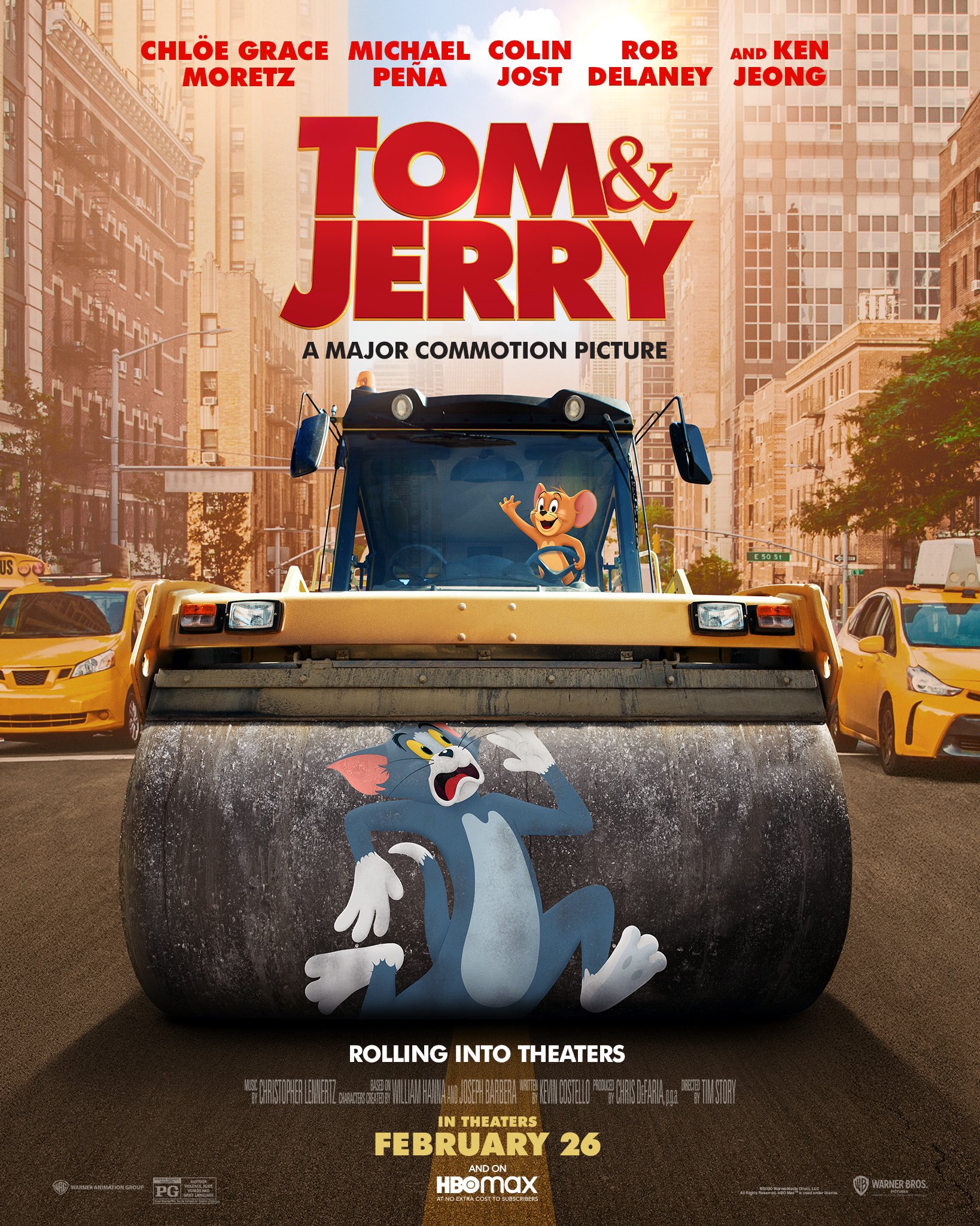 ホラー映画取締役 アニメと実写が融合した映画 トムとジェリーからポスターが3種公開 ローラーに轢かれるトム 消火栓に繋がれて水風船になるトム 腕がこんがらがりプレッツェルになるトム 本編ではどんだけひどい目に会うのか W トムとジェリー