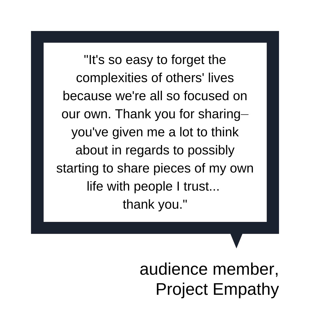 ProjEmp's tweet photo. Opening up about feelings and experiences has a domino effect. We all have stories to tell, but oftentimes, don’t feel like we can share them. Let #ProjectEmpathy set a new precedent in your community.

#officialprojectempathy #shareyourstory #empathy #empathymatters #connection https://t.co/c3bpxkb3O8