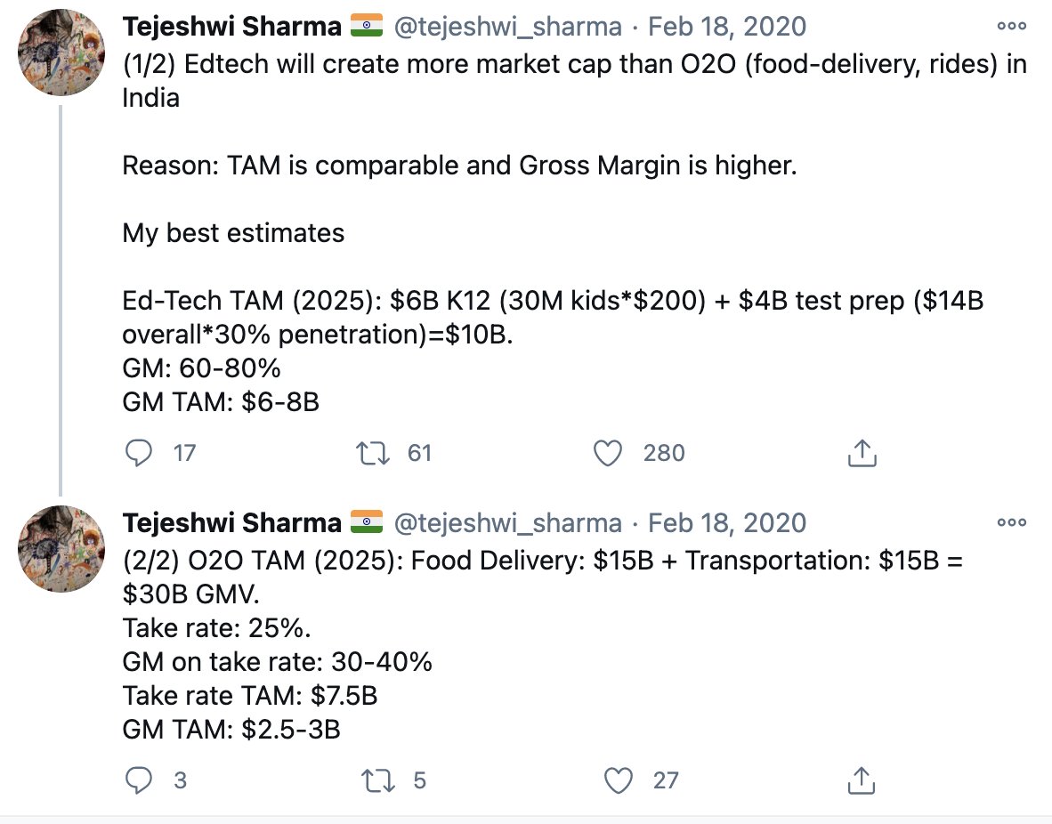Besides BYJU, there are a number of others (e.g. UnaAcademy, Vedantu, toppr, Simplilearn, InterviewBit, Classplus, doubtnut, etc) that are gaining steam.