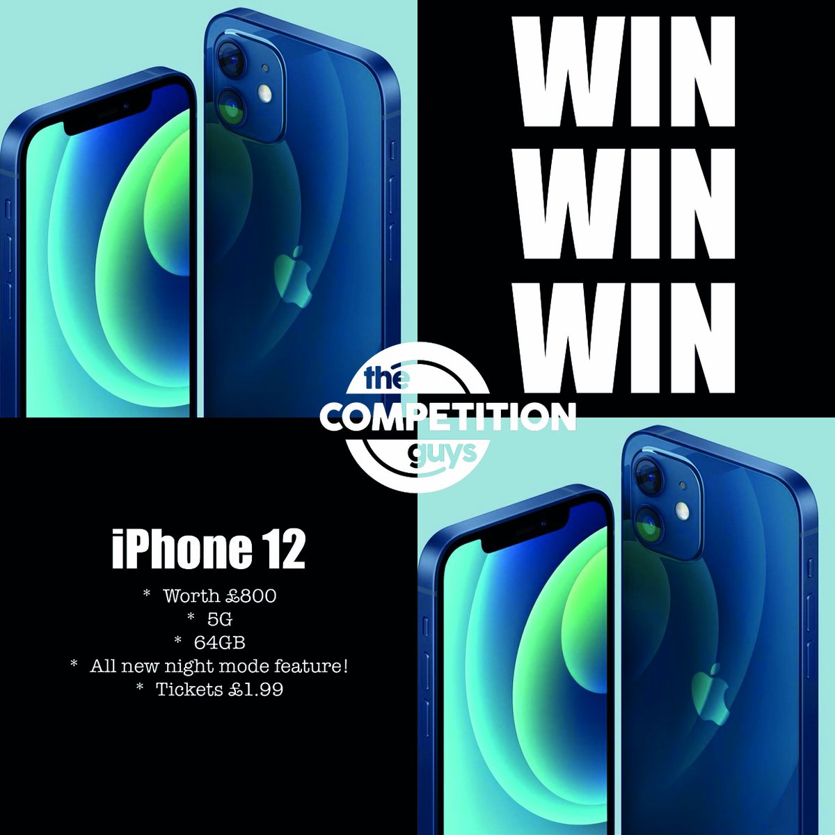 T_C_G_Official's tweet photo. Don't miss out on your chance to WIN WIN WIN the brand new iPhone 12!!! High spec. worth £800!!! 

Get your ticket now for just £1.49...goes up to £1.99 at 7pm tonight...competition ends in 2 DAYS!!!

https://t.co/0olRtoqfIO

#winiphone12 #iPhone12 #win #winterwinner https://t.co/3m9pj77mjZ