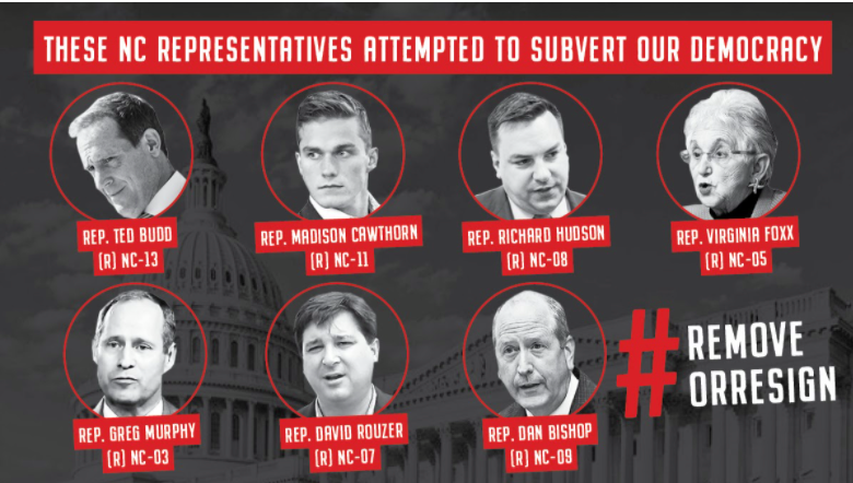 Action_NC's tweet photo. @RepGregMurphy
@foxxforcongress
@RepDavidRouzer
@RepRichHudson
@CawthornforNC
@RepTedBudd
@RepDanBishop
An attack on our democracy is an attack on us all. What's left to be said? #RemoveOrResign #TruthOrResign https://t.co/qBkCdpFkYm
