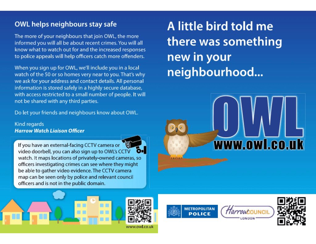 We have today delivered dozens more leaflets to #Pinner homes in an effort to increase <a href="/PoliceOWL/">OWL (Online Watch Link)</a> 🦉 membership in the area.

Please help us save paper by going to owl.co.uk to join.

It takes less time to sign up than it does to make a brew ☕️.