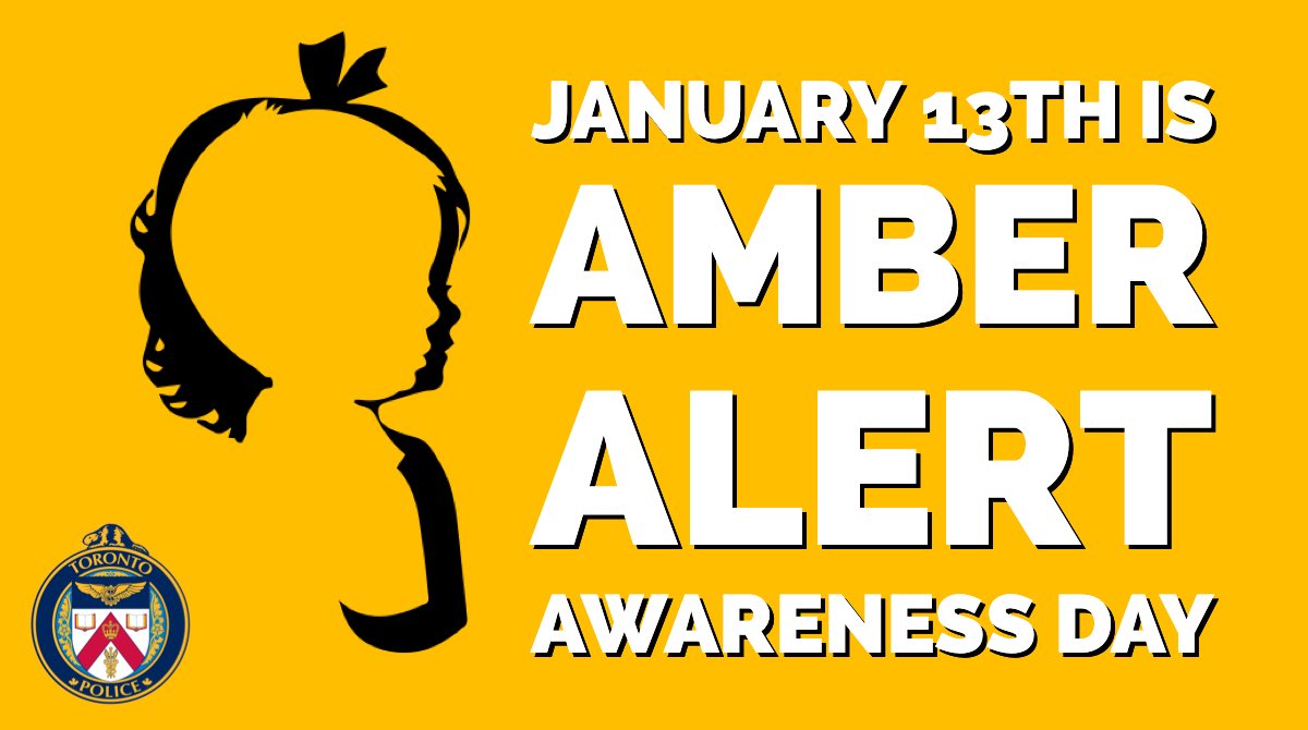 Today January 13th, 2021 is Amber Alert Awareness Day honouring the memory of 9 year old Amber Hagerman who was murdered in Arlington Texas in 1996.  It was this tragedy that inspired the system for rapid distribution of information about child abduction incidents. <a href="/TorontoPolice/">Toronto Police</a>