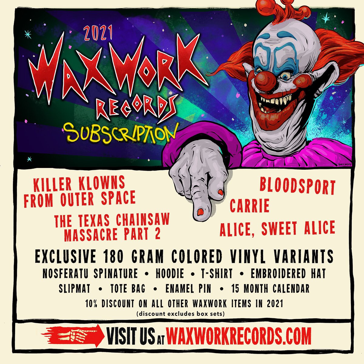 We are giving away a 2021 Waxwork Subscription! Enter to win by retweeting this tweet with the hashtag #wednesdaythought and let us know your favorite mode of defense from the options below!

1. Cotton Candy Cocoon
2. Chainsaw
3. Roundhouse Kick
4. Knife
5. Fire