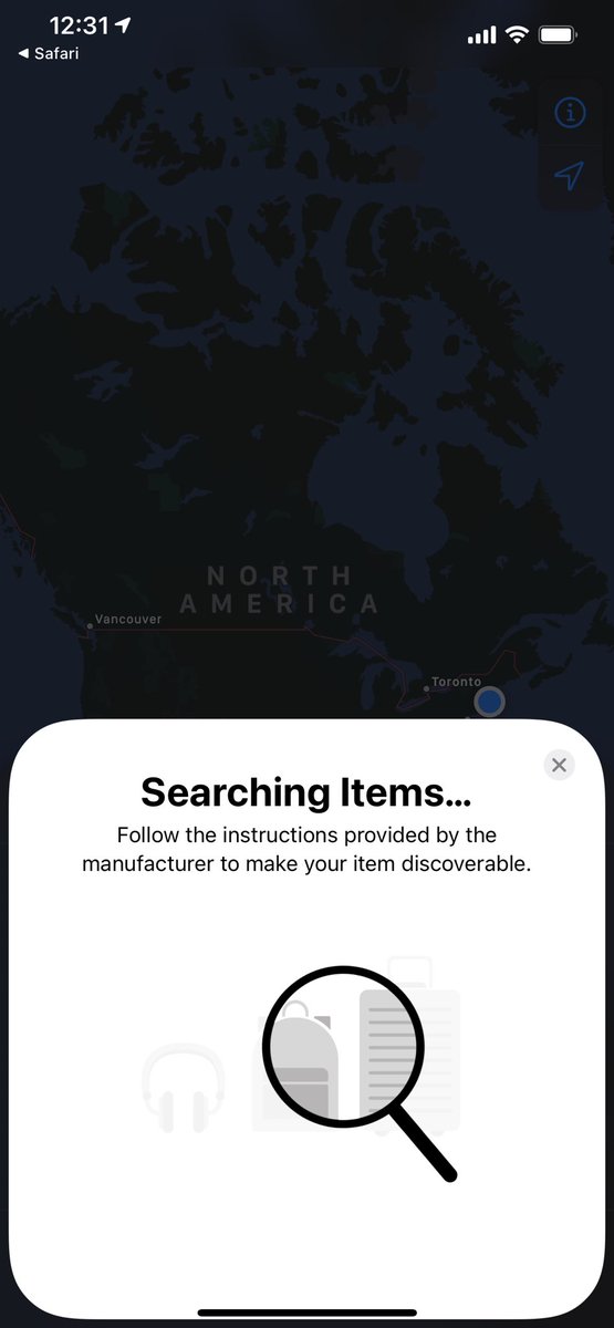 nitinngupta's tweet photo. I wonder which AirTag launch partner is slowing down the @Apple release of AirTags?  @SamsoniteUSA? @Away? This is in the GA version of iOS. Type ‘findmy://items’ in Safari. https://t.co/akoArxf3eV