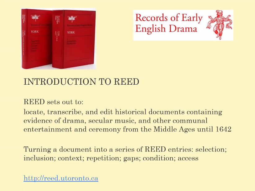 And if you're not familiar with  @REED_Project then here is a very quick introduction of its aims and methods: