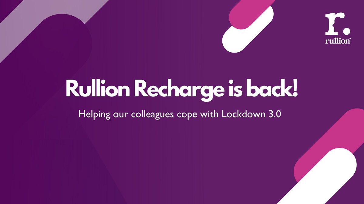 We've reintroduced our Rullion Recharge initiative to help our colleagues deal with the latest lockdown. The initiative provides the opportunity for our people to take back 10% of their working week, whenever they like, however they like.

#PeopleArePriceless #Lockdown #Recharge