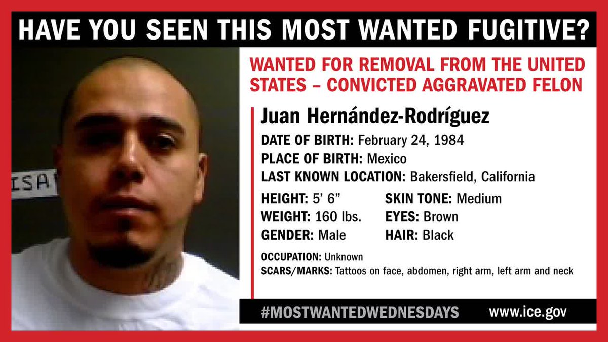 #MostWantedWednesday Have you seen this #mostwanted #fugitive? Juan Hernandez-Rodriquez is a convicted aggravated felon wanted for removal from the U.S. Learn more: xsm.link/7cn3nr