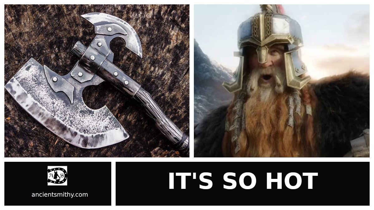 AncientSmithy's tweet photo. "It's so HOT" - DΓ‘in II Ironfoot approves Svart Vidar Axe
https://t.co/zzqsTImkz1
#lotr #lotrmemes #lotrfandom #dainironfoot #ironfoot #viking #vikingaxe #ζδ½γ #θ΄γη© #γγ€γγ³γ° #HandmadeLove https://t.co/APgiPeL9mm