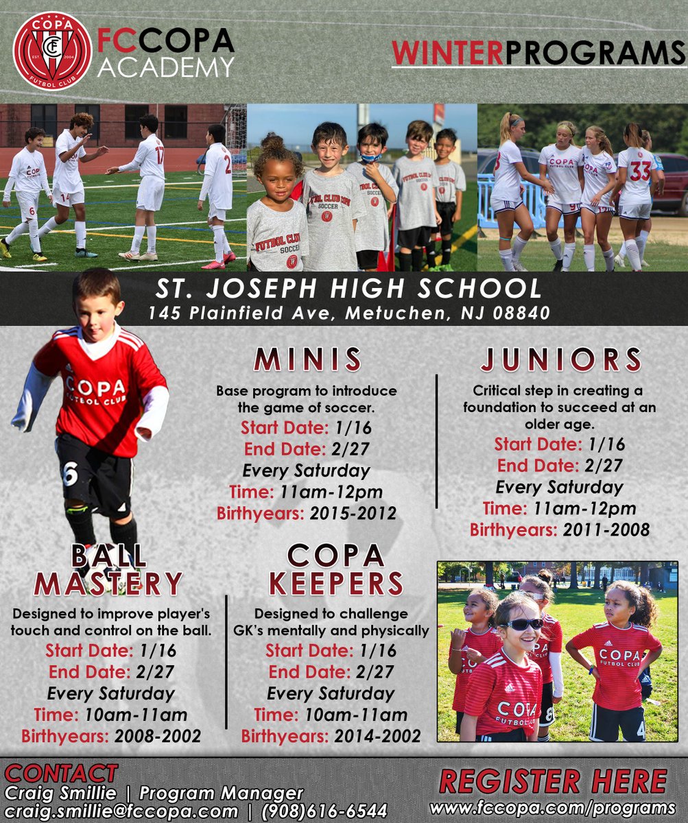 FCCopa's tweet photo. FC Copa Academy WINTER PROGRAMS REGISTRATION is still OPEN!!! 🔴⚫⚽
Head over to https://t.co/pK05CHOJgO for full details and registration for each program we offer!
Don't miss out !
#TheCopaWay #WeAreCopa #CopaPrograms https://t.co/OqESIn8FjQ