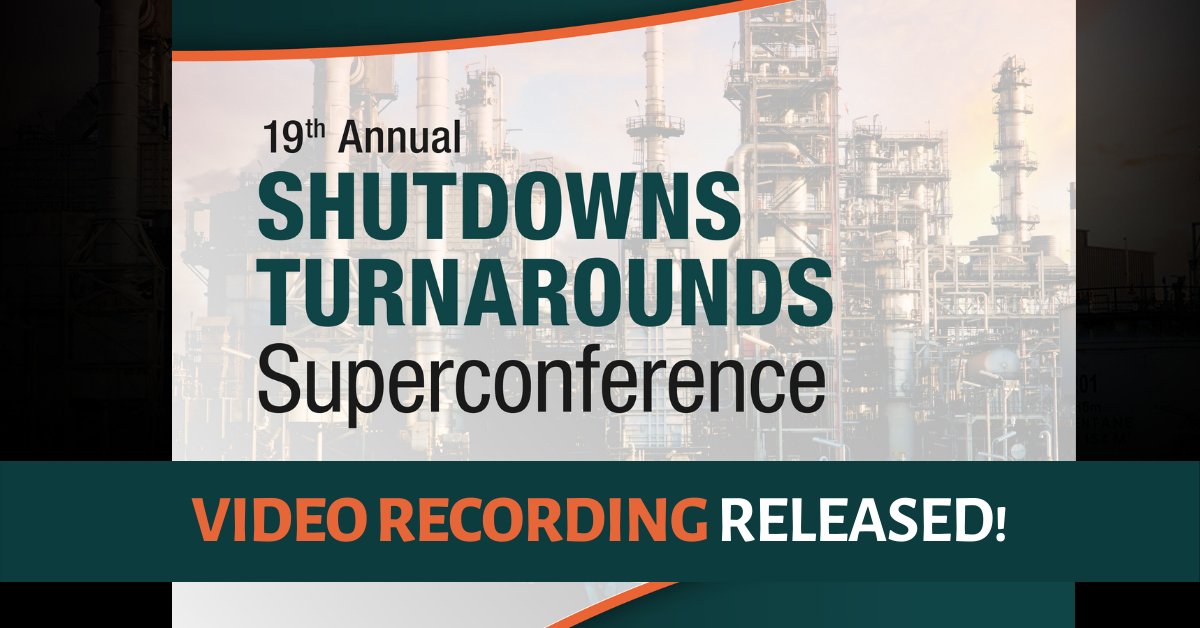 Video recording of the Shutdowns Turnarounds Superconference is available on-demand! Click here to get access to the latest information on safety, #efficiency, scheduling and #CostManagement>> ow.ly/9m7M50D7DKF
#Shutdowns #Turnarounds #Energy
