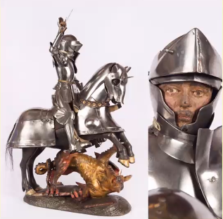 And exhibited models, images, and dedications to patronal saints, like this figure of St George that survived multiple waves of iconoclasm and survives today with the Armourers' Company (it was made in the 1530s).