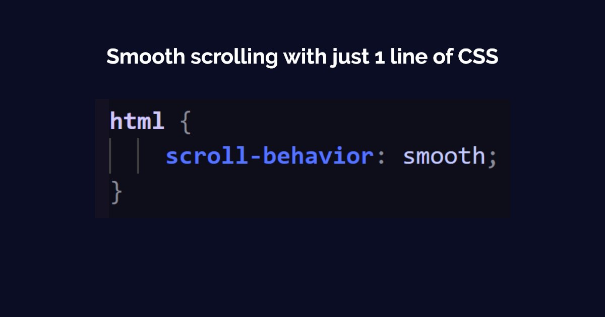 thecodercoder's tweet photo. Recently found out about this CSS feature! Instead of having to rely on JavaScript for smooth scrolling to anchor links, it's now a native feature.

Unfortunately you can't control the speed of the scroll, but it's still super useful. https://t.co/tP2utPlcrJ