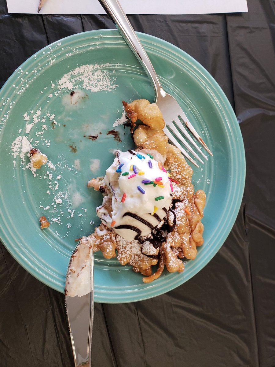 FZN_Panthers's tweet photo. Here are the pics I did remember to take. Cake batter cookie sandwich with strawberry cream cheese icing, funnel cake with homemade ice cream, and a pepper jack cheese stick with panko breading. Yum! https://t.co/FSiSFJuion
