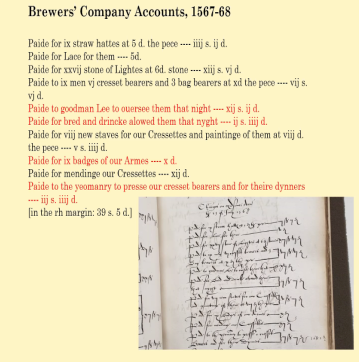 The repeated nature of these events - and the public display - means that mending of items associated with these dramatic events are some of the most common sources. An example from the Brewers' Company: