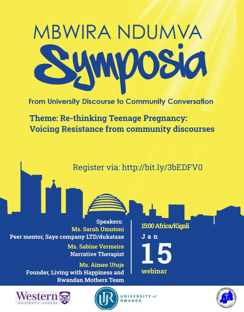 Our sister series in Rwanda, Mbwira-Ndumva Symposium (<a href="/ndumva/">Mbwira-Ndumva Symposium</a>) is hosting a symposium on Jan 15 on "Rethinking Teenage Pregnancy: Voicing Resistance from community discourses" Learn more and register at us02web.zoom.us/meeting/regist…