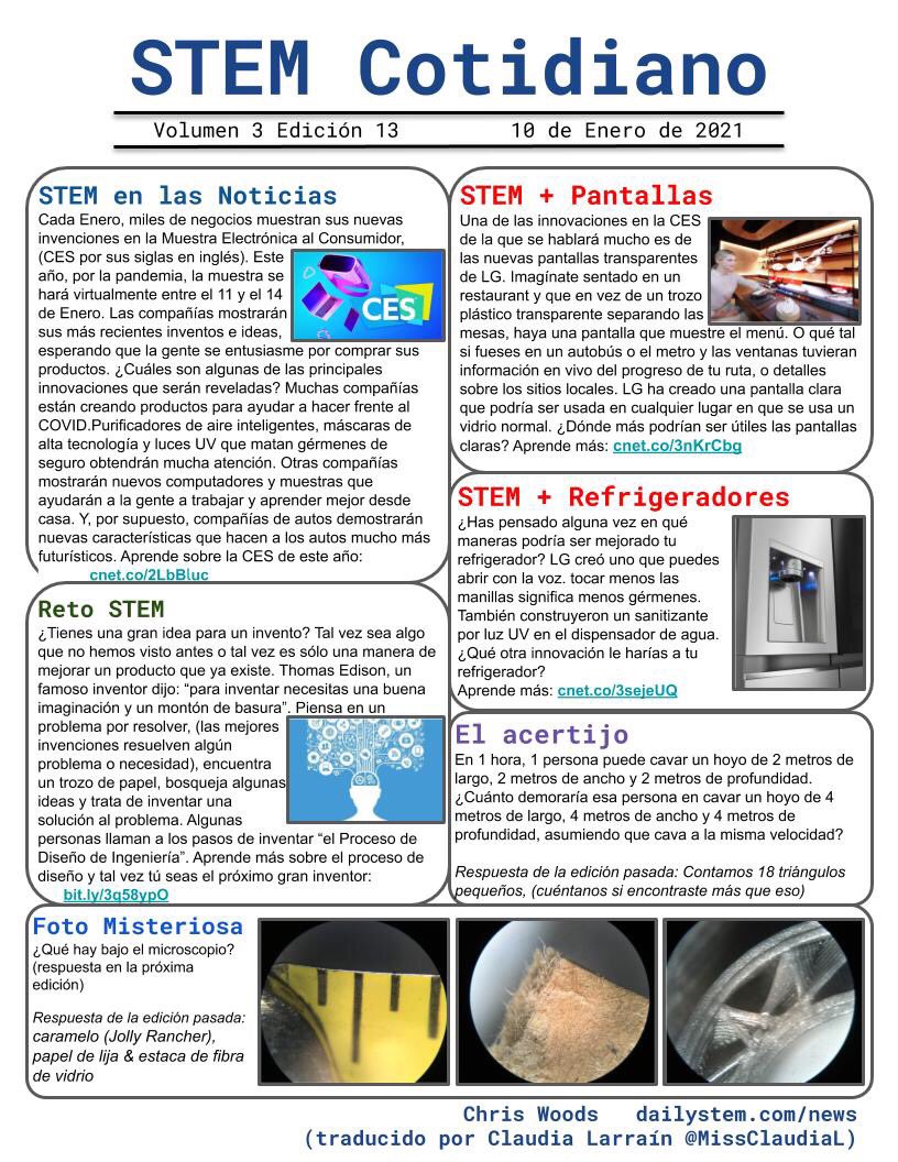 dailySTEM (Chris Woods) on X: This week's #DailySTEM issues are available  in English, Spanish, & French! This issue has lots of #CES & innovation  focus! Download/share with your kids at  #STEM #