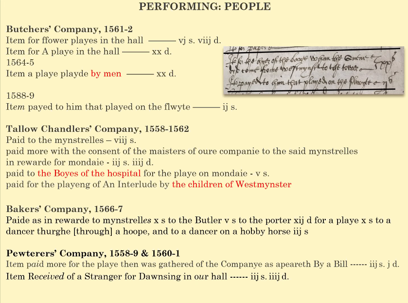 But as well as ceremonies, minstrels and music there are players and plays (and if you have ideas about *which* hospital is meant, do drop the team a line - Christ's Hospital?).