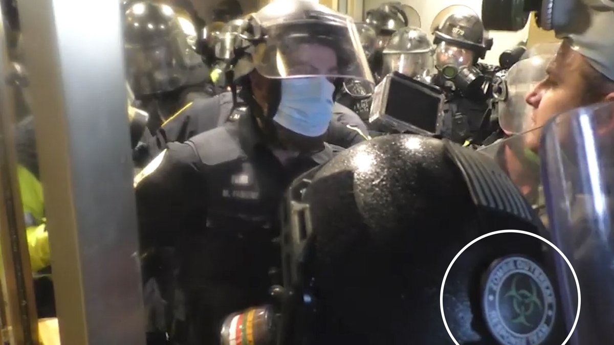 Among the more quizzical patches I saw while pouring over hours of footage, was one labelled "Zombie Outbreak Response Team.” The group's website describes its members as “preppers and survivalists preparing for all worst case scenarios.”