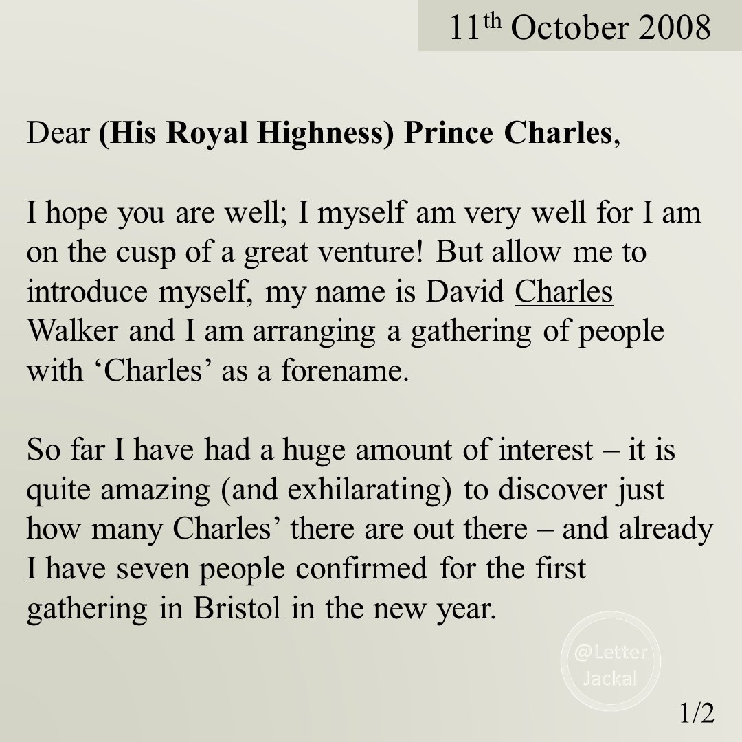 LetterJackal's tweet photo. My letter to @clarencehouse regarding #CharlesFest, an event for people with the forename Charles. 
Still very proud to be a #Charles.
.
.
#hashtag @RoyalFamily #letter #correspondence #penpal #penpals #princecharles #princeofwales #royal #theroyalfamily #theroyals #thecrown https://t.co/AlW7Hpf3bw