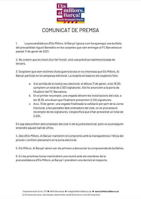 COMUNICAT DE PREMSA - Davant les insinuacions, volem tallar qualsevol especulació i denunciem la guerra bruta en el procés de recollida de signatures:
bit.ly/38DmRvY