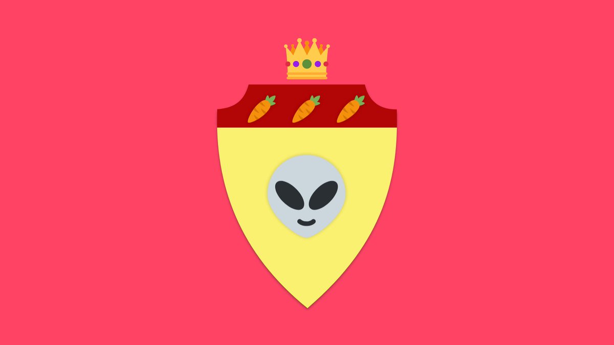 EmojiHeraldry's tweet photo. Or, a alien head cabossed argent with eyes sable, in chief gules, three carrots bendwise sinister proper https://t.co/8vDlT9Vwrd
