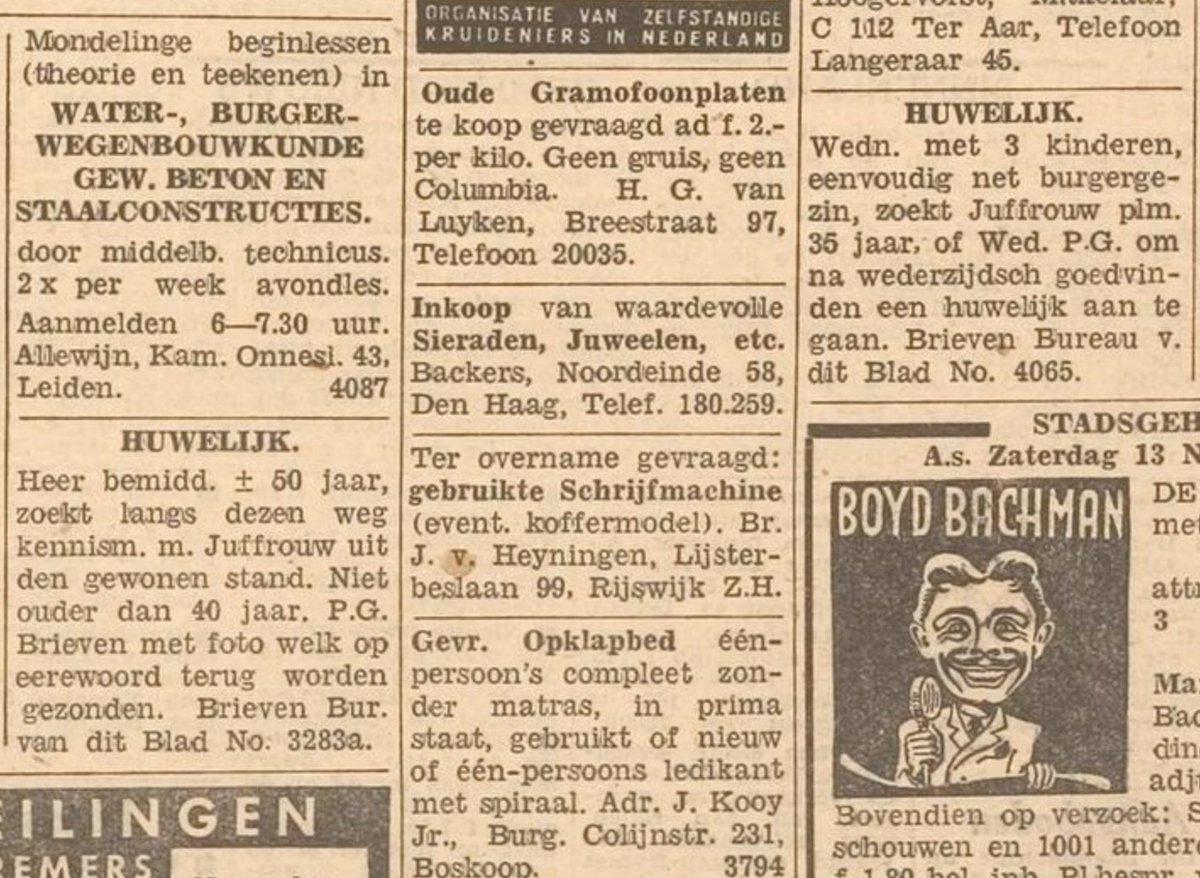 RogowskiBubba's tweet photo. #Leids Dagblad 1943 was DE datingsite in die tijd 😉🙈
Tussen de opklapbedden en oude gramofoonplaten kwam je huwelijksaanbod 😂
https://t.co/OtkPF7prMr
#Tinder 1943 https://t.co/HzTuSDOR7w