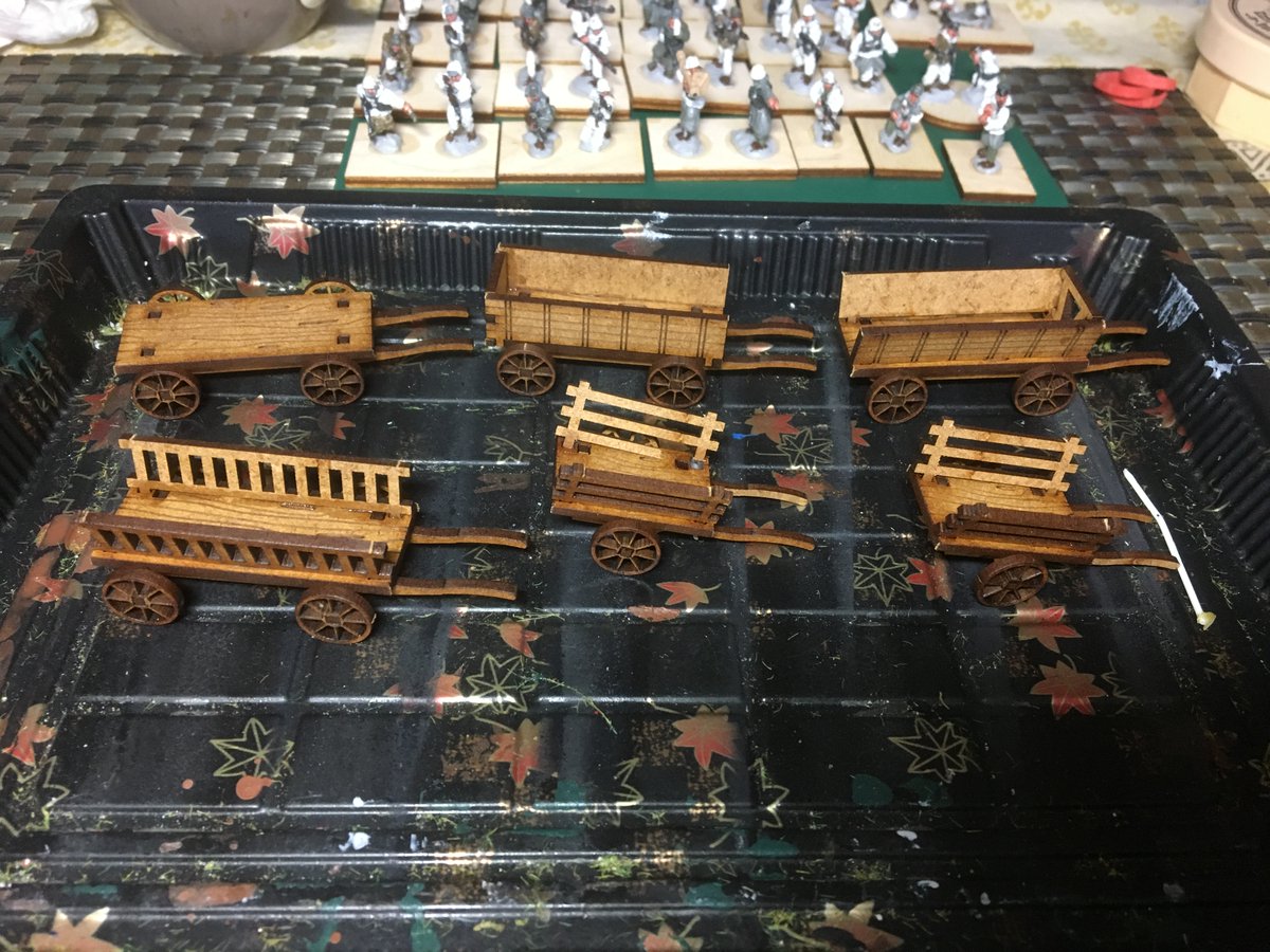 I had trouble finding wagons in 20MM so I asked Glenn at Scenic Route to create these which he did. The welding tanks I created from the parts box German MkIV exhaust pipes. I went to Glenn's website and they are not there? I sent him an email, no answer.