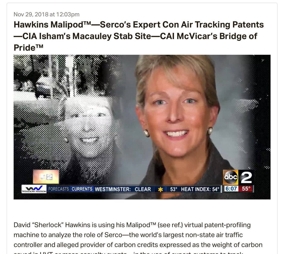 47 - Molly Macauley - World renowned “space economist” was brutally murdered in Baltimore park. Molly was an economist specializing in satellites & the US Space Program & VP at Washington-based think tank - Resources for the Future - lost her life July 8, 2016: Additional Info: