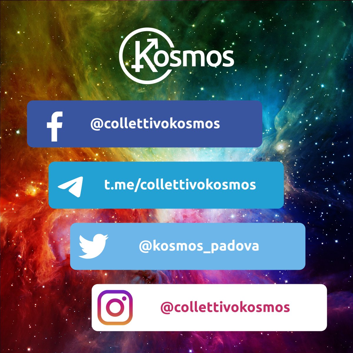 kosmos_padova's tweet photo. Questi sono tutti i social dove potete trovarci, seguiteci!

Vi ricordiamo inoltre l'appuntamento di domani, ore 18.30, per l'InclusiviTea!
ID zoom: 87817767274 https://t.co/G70I7ePvQ4