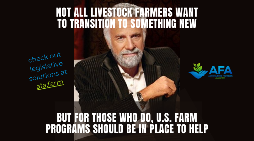 AgFairness's tweet photo. Not all livestock farmers want to transition to green energy production or farming plants for human consumption. But for those who do, AFA proposes the 'At-Risk Farmer' pilot program to help. Learn more at https://t.co/yBspDDTeBE @GoodFoodInst @MiyokosCreamery @RancherAdvocacy https://t.co/Lvnapj3zah