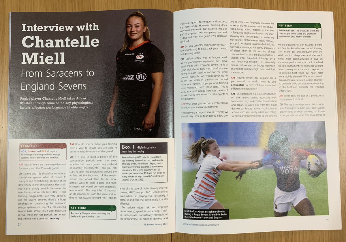 Very proud to be included in the latest edition of the Hodder Education A-Level PE Review 📖 Giving some insight into my career as a professional sevens player and the subsequent physiological demands of the game.