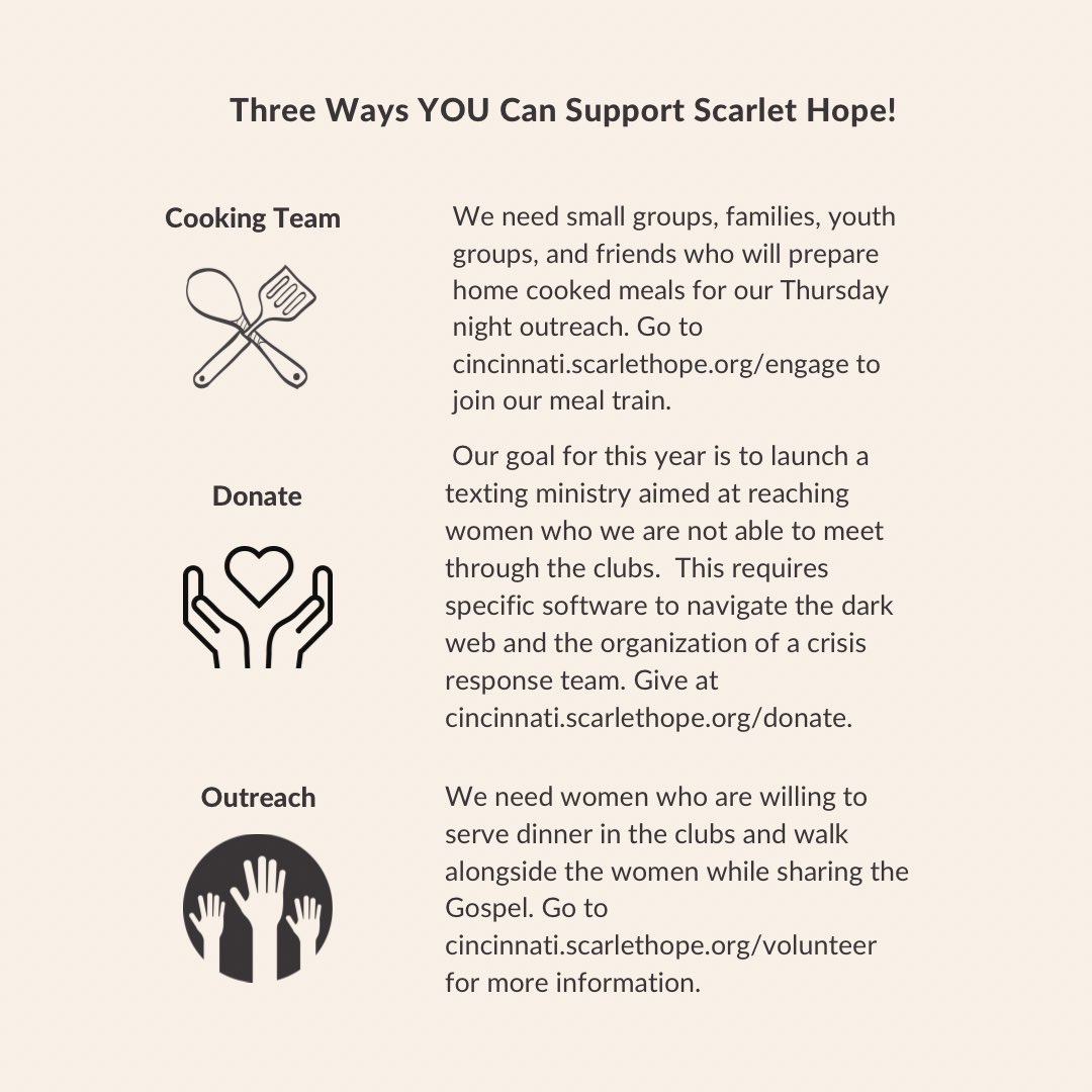 We need YOU! 
How might God be calling you to serve?

#HumanTraffickingAwarenessMonth #scarlethope #nky #cincinnati