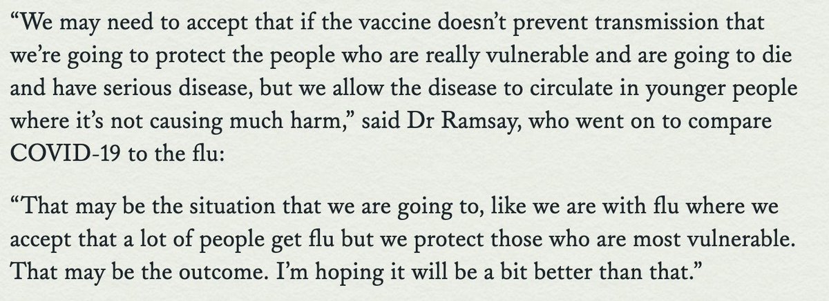 The primary strategy of govt is vaccination of the vulnerable to reduce serious illness & death. While this is vital, there appears to be no plan to tackle transmission & no recognition of the harms to health & economy that would come with 'allowing the disease to circulate'