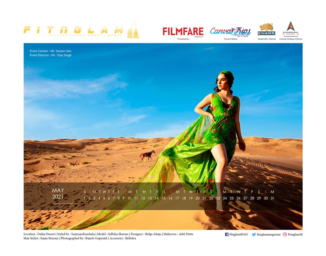 FitnglamM's tweet photo. Here It Is ! Fitnglam International Calendar 2021, UAE. 
#May2021

Featuring @SidhikaSharma
Founder @Vijay_singh712 
Shoot curator @sanjeevjain2802 https://t.co/8Ere595Doc